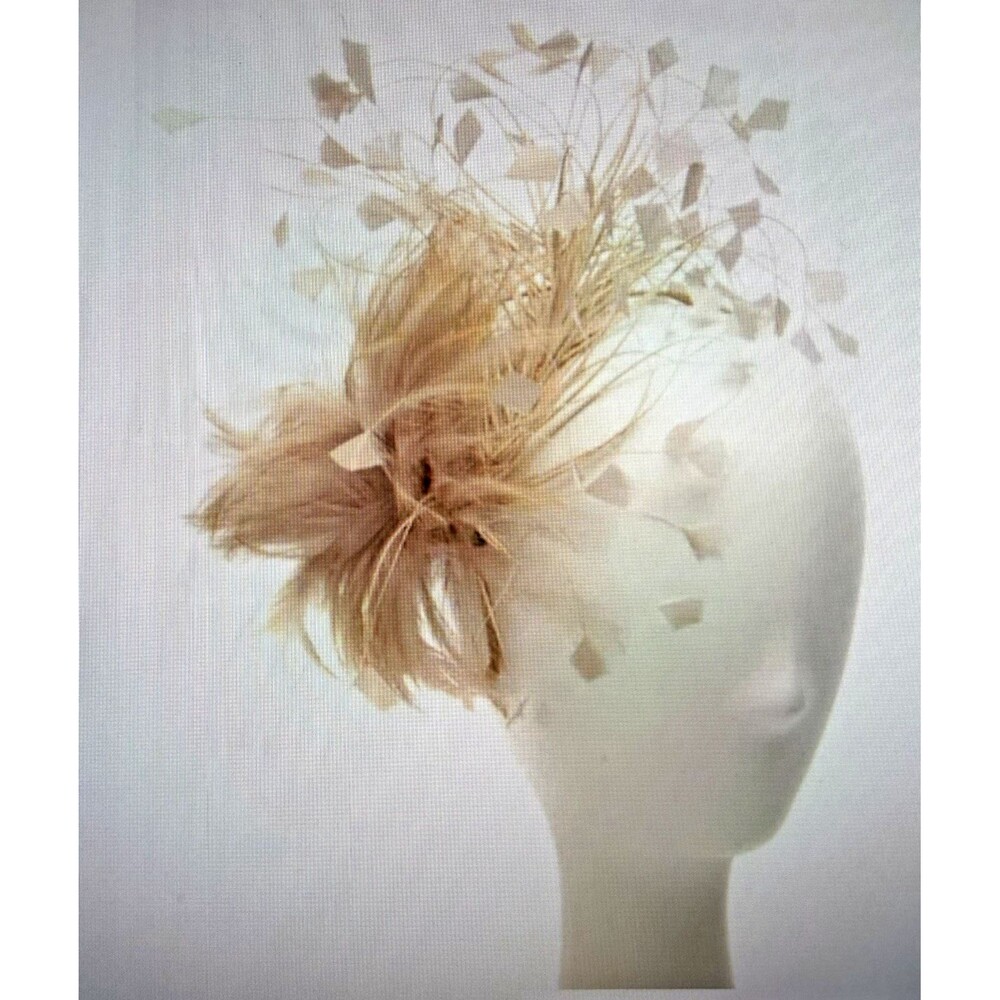 Bellissima Women's August Hats Multi Feather Fascinator Taupe Beige One Size